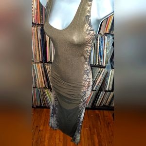 SKY Brand maxi ruched dress olive and snakeskin